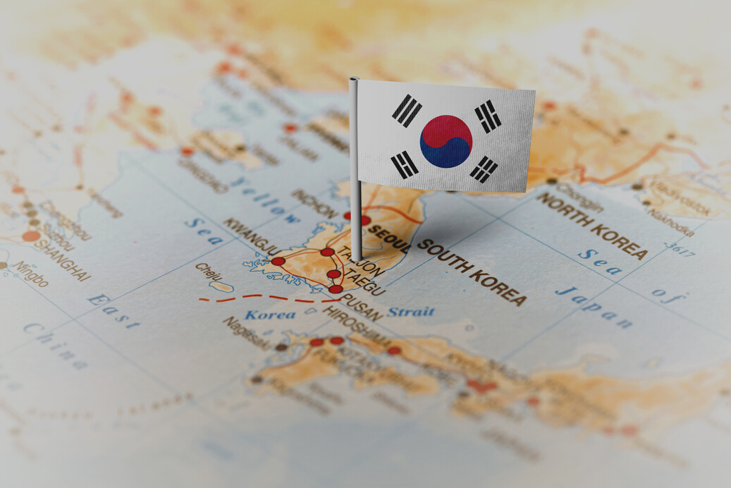 South Korea pinned on the map with flag